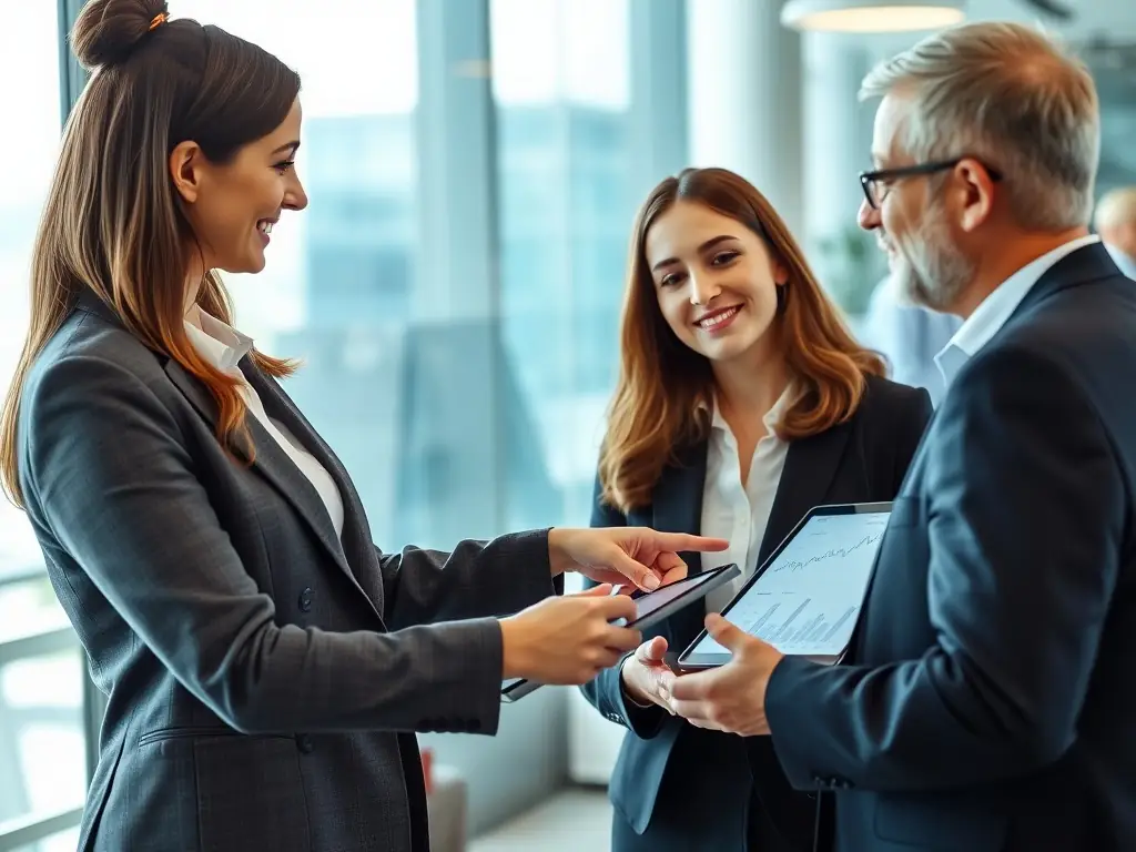 An image of a financial advisor discussing investment charts with a client in a conference room, illustrating investment strategies.